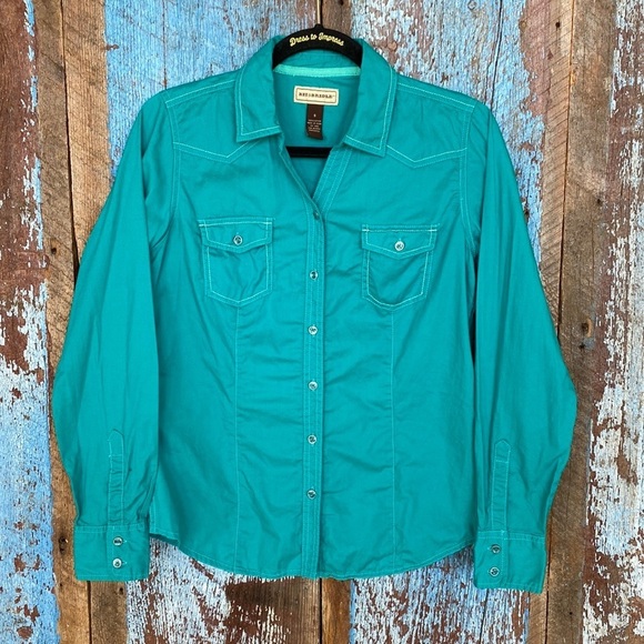 Bit & Bridle Teal Green Long Sleeve Button Down Top Size S - Picture 1 of 3